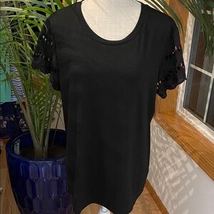 Elegant Black Eyelet Sleeve Women's Top